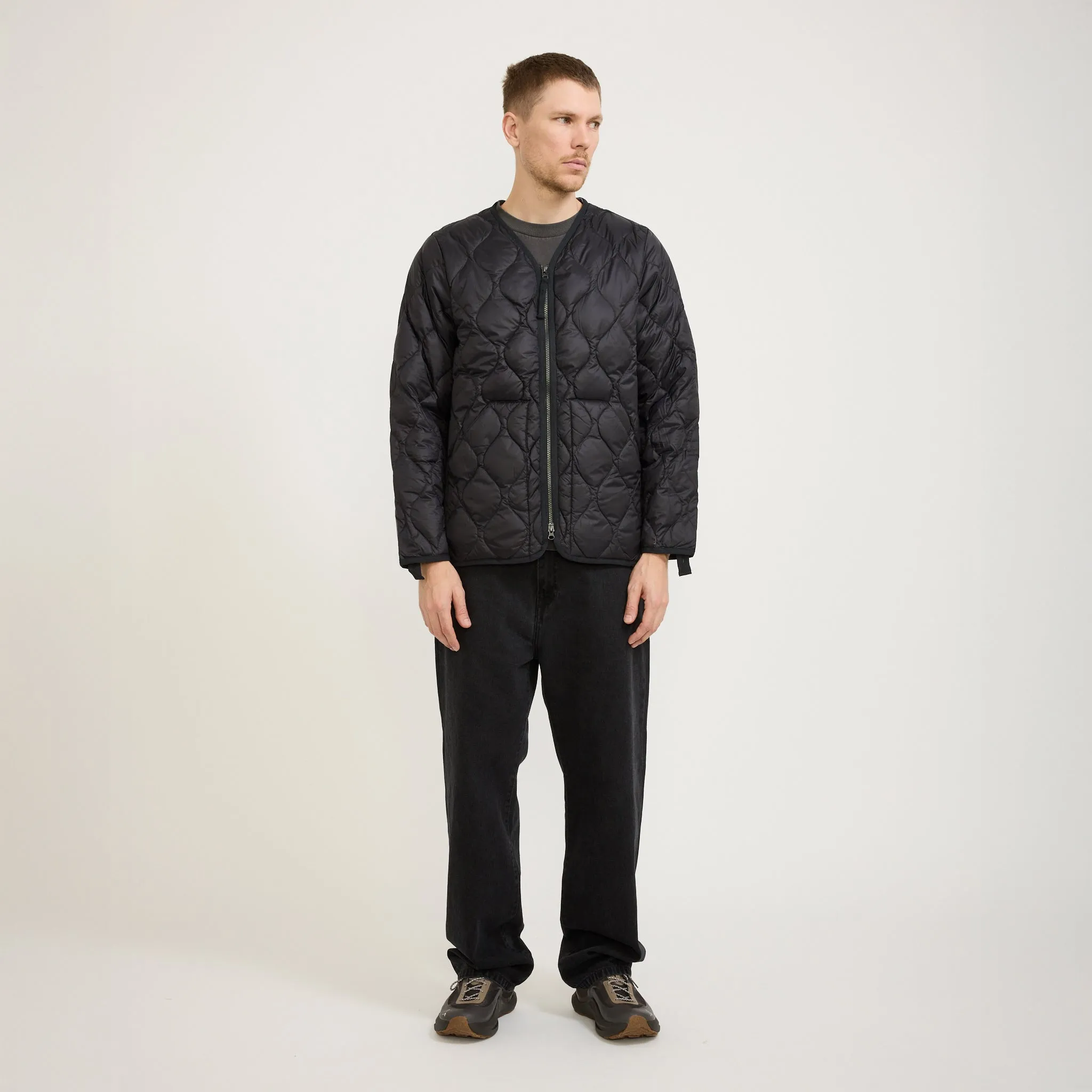 Military Zip V Neck Soft Shell Down Jacket Black