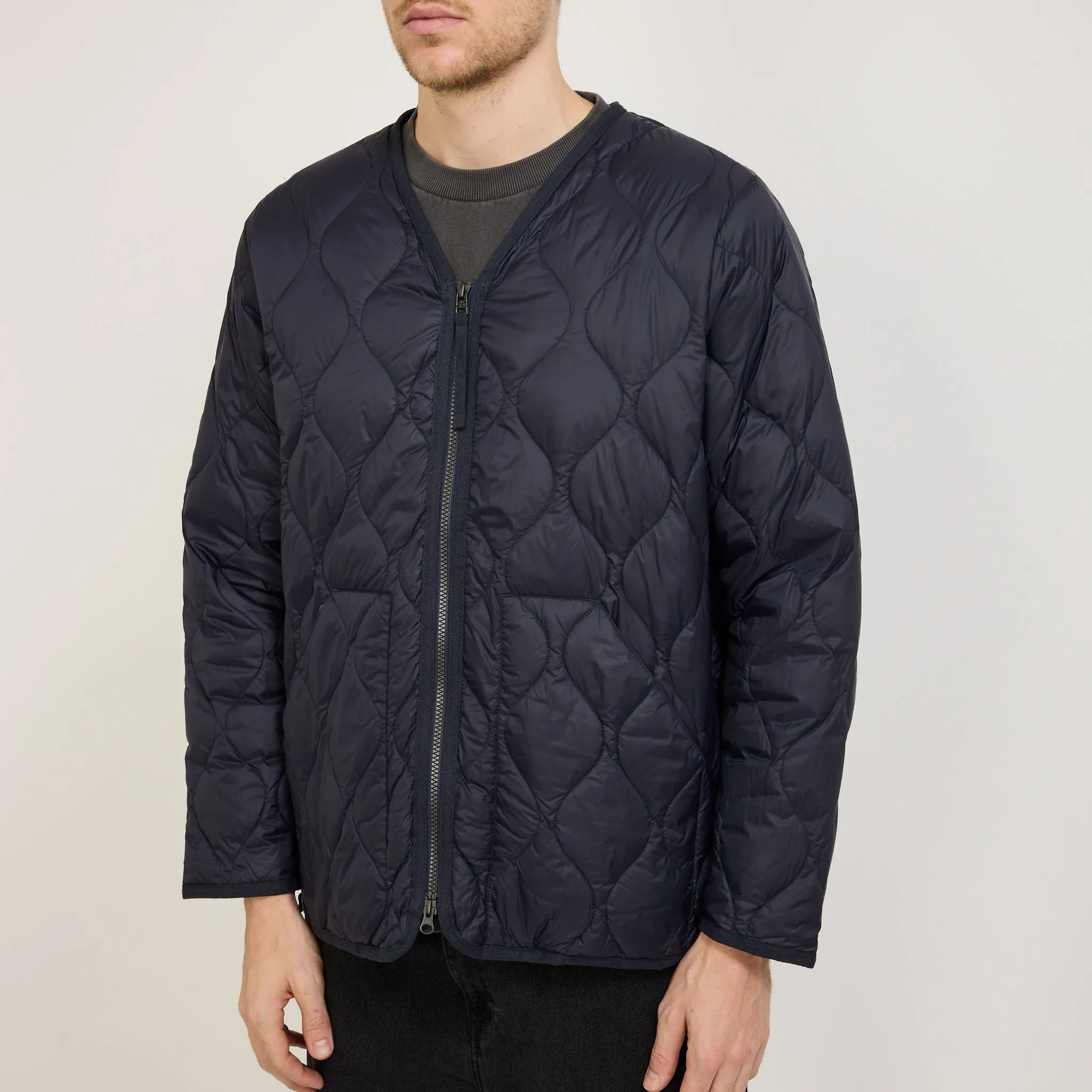 Military Zip V Neck Soft Shell Down Jacket Dark Navy