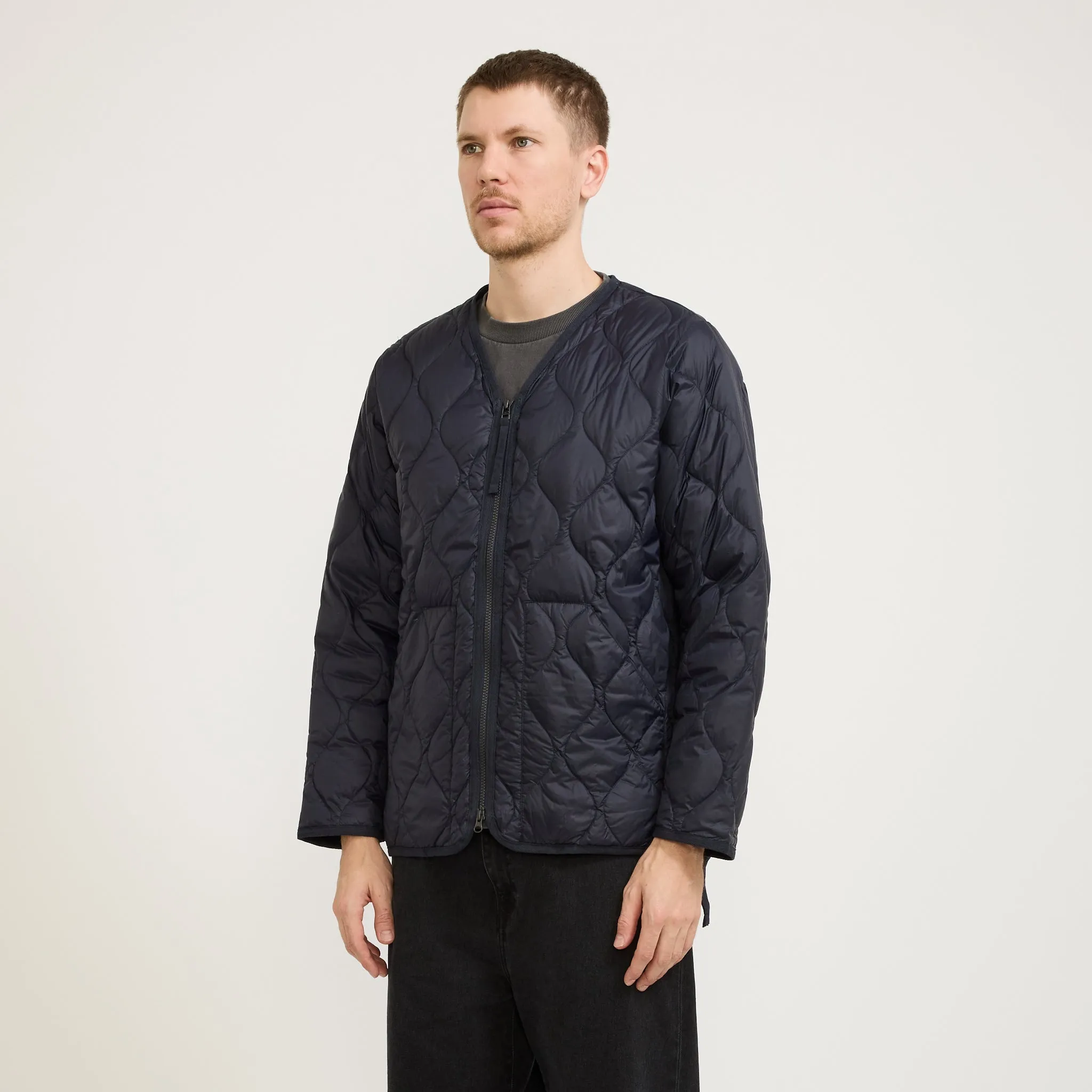 Military Zip V Neck Soft Shell Down Jacket Dark Navy