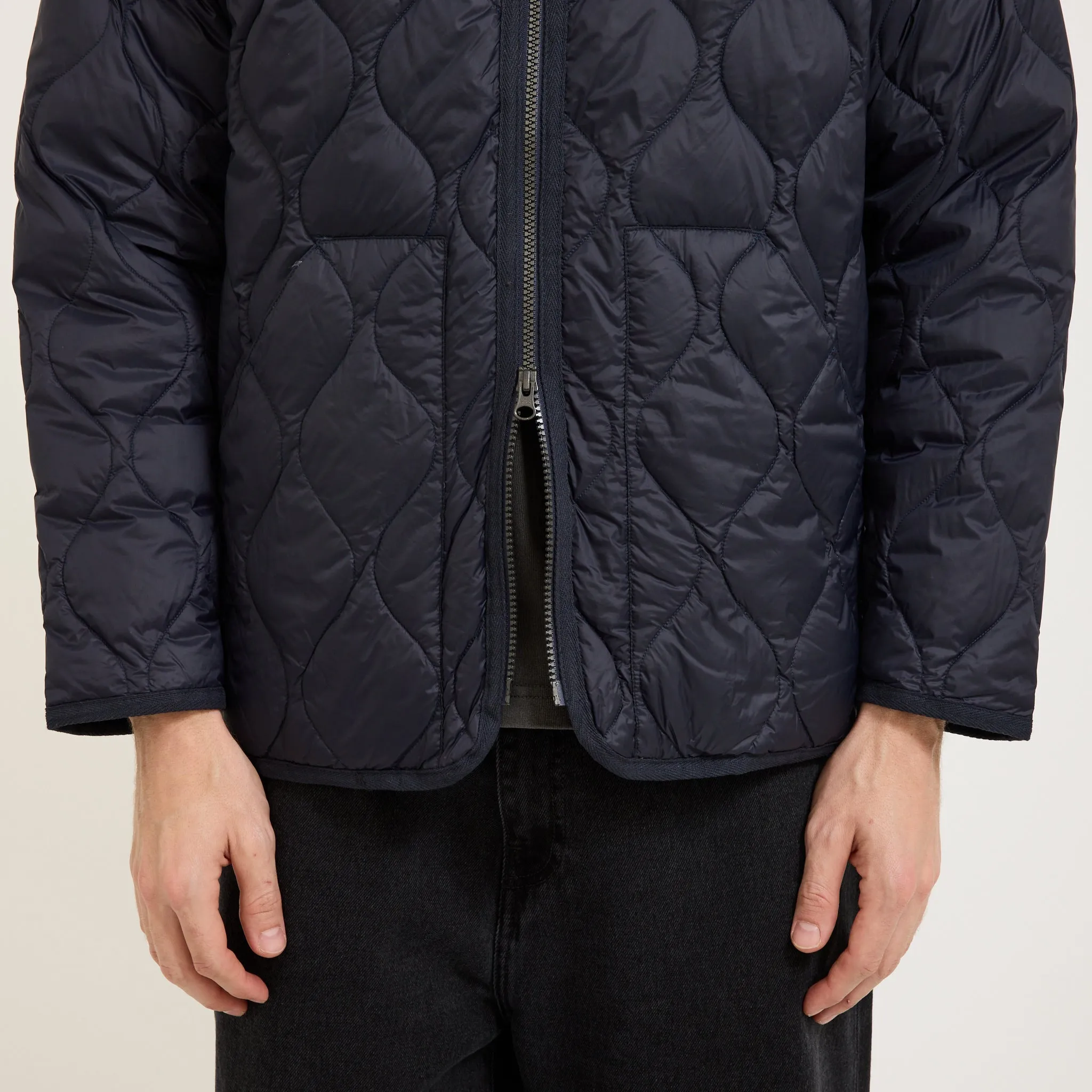Military Zip V Neck Soft Shell Down Jacket Dark Navy
