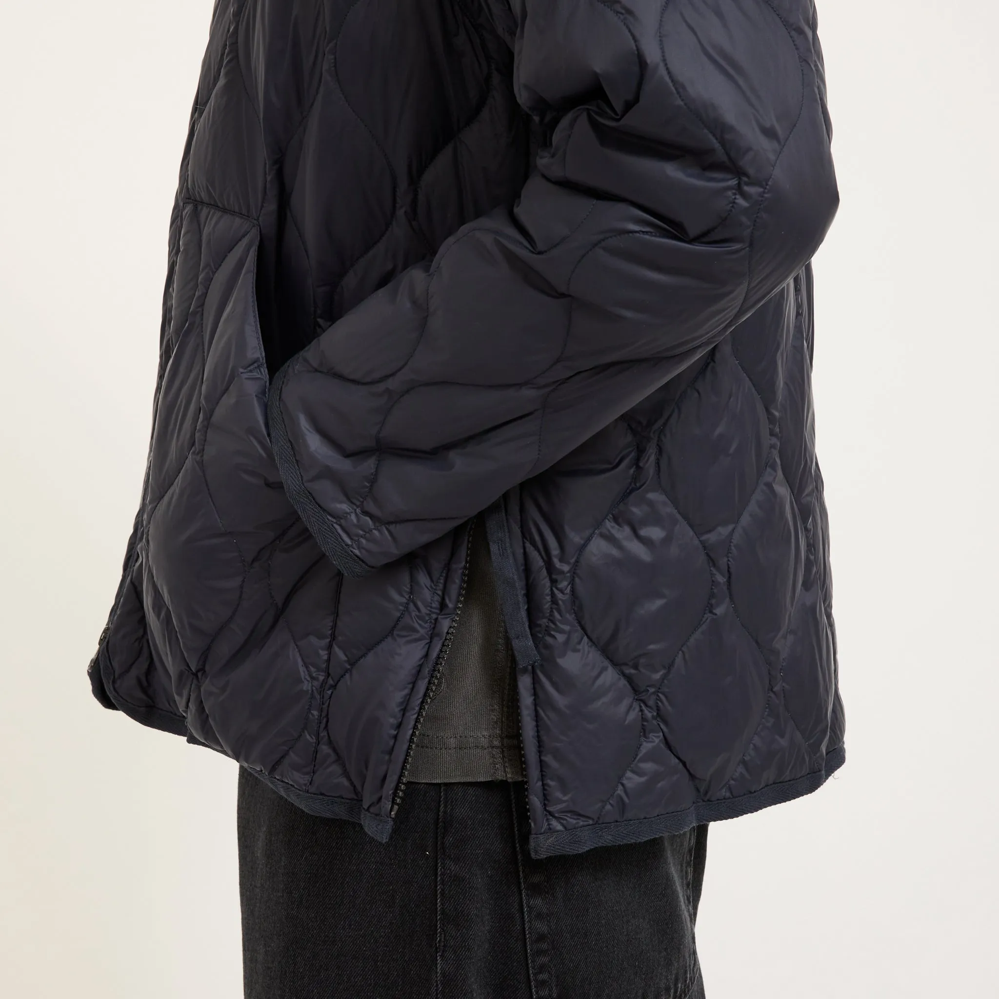 Military Zip V Neck Soft Shell Down Jacket Dark Navy
