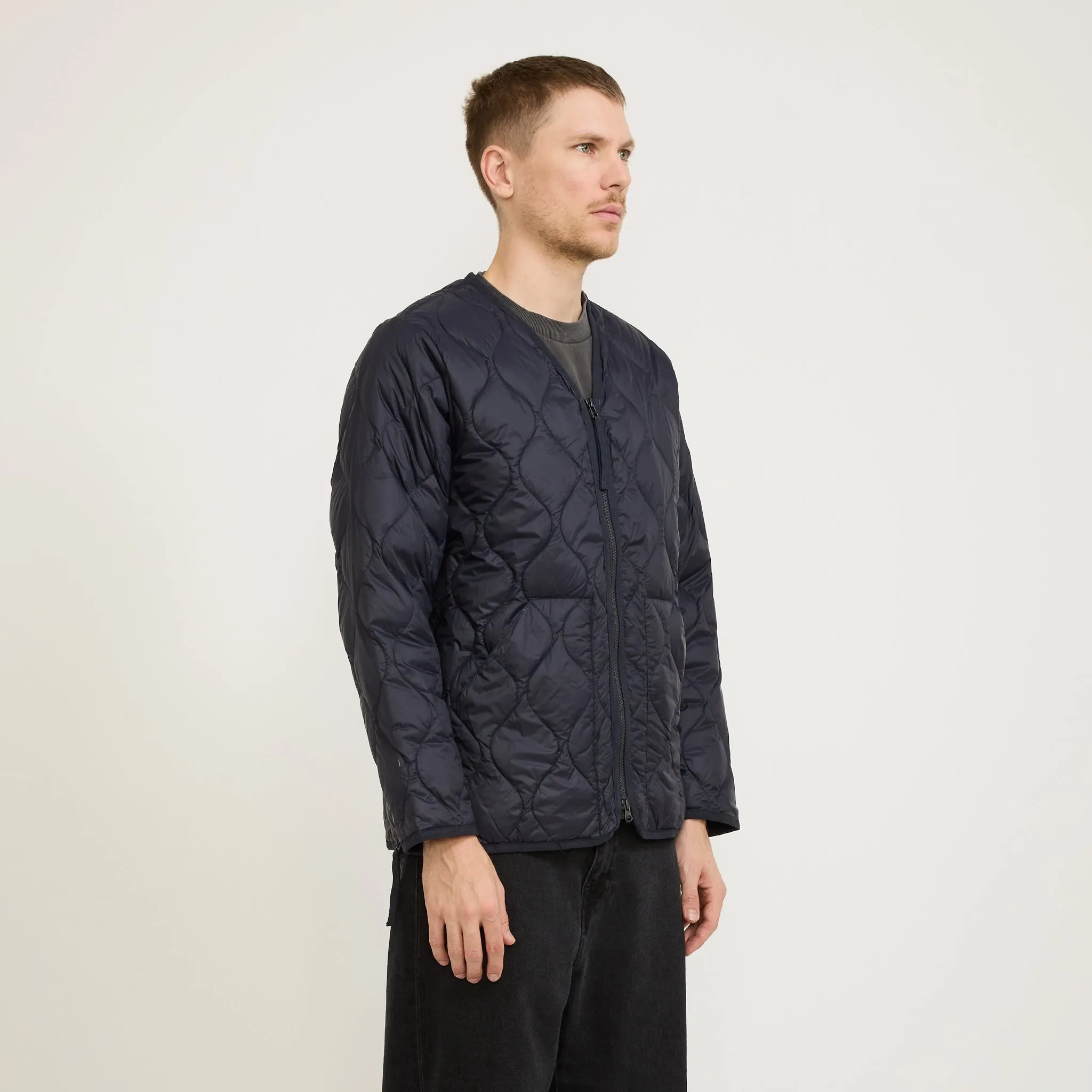 Military Zip V Neck Soft Shell Down Jacket Dark Navy