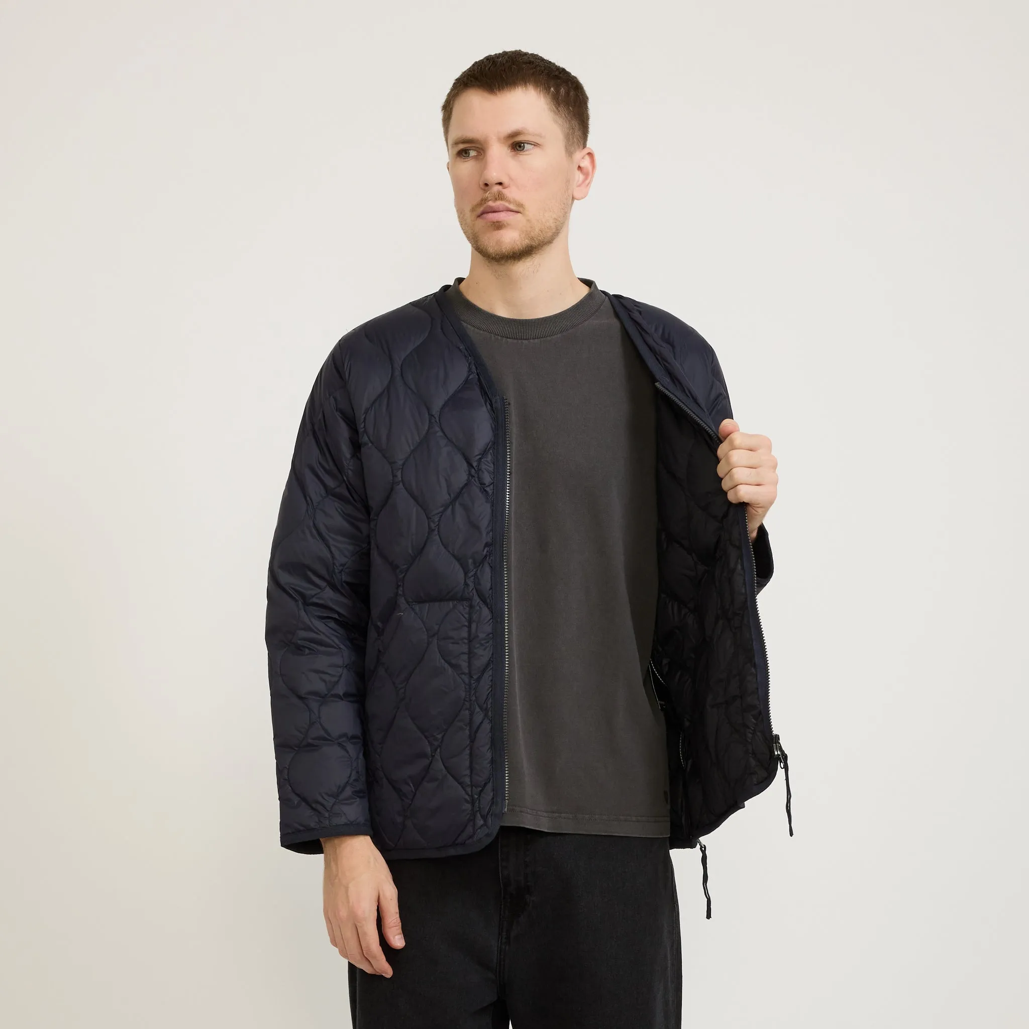 Military Zip V Neck Soft Shell Down Jacket Dark Navy