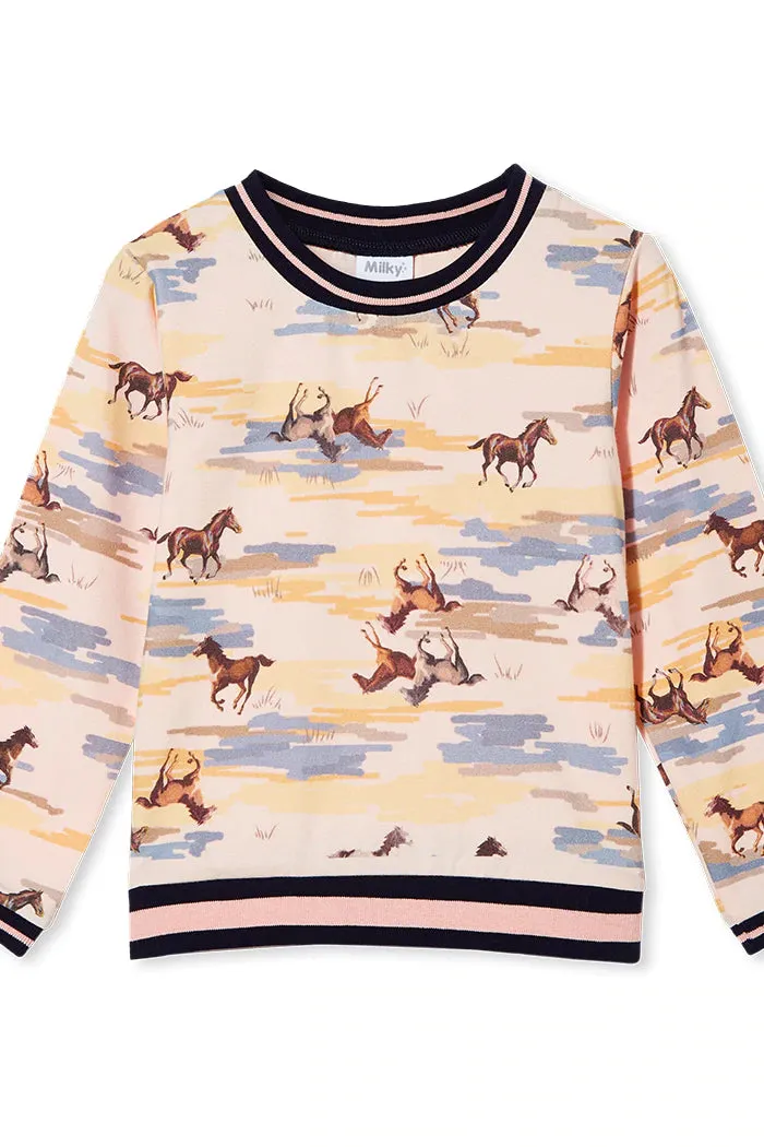 Milky | Horses Lightweight Long Sleeve Top | Sizes 2-7