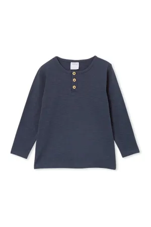 Milky | Oil Blue Henley Long Sleeve Tee | Size 8-12