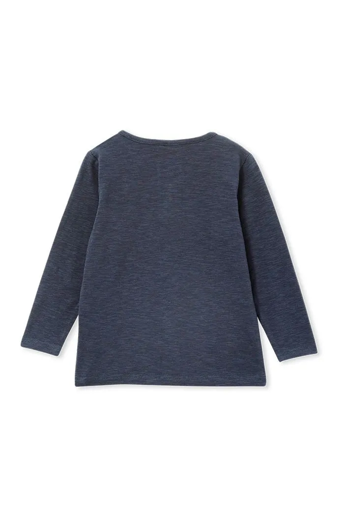 Milky | Oil Blue Henley Long Sleeve Tee | Size 8-12