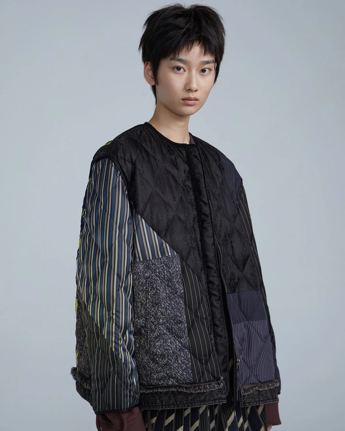 Mixed Media Down Bomber Jacket - Shadow
