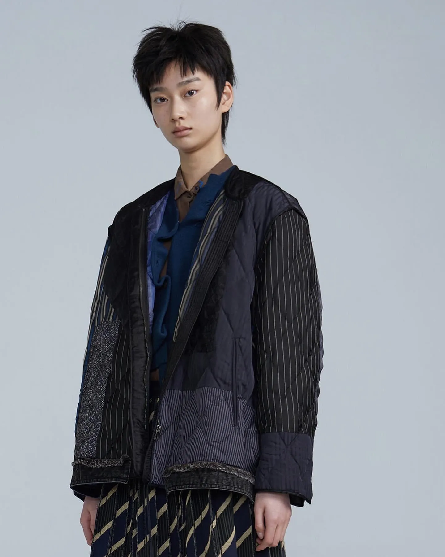 Mixed Media Down Bomber Jacket - Shadow