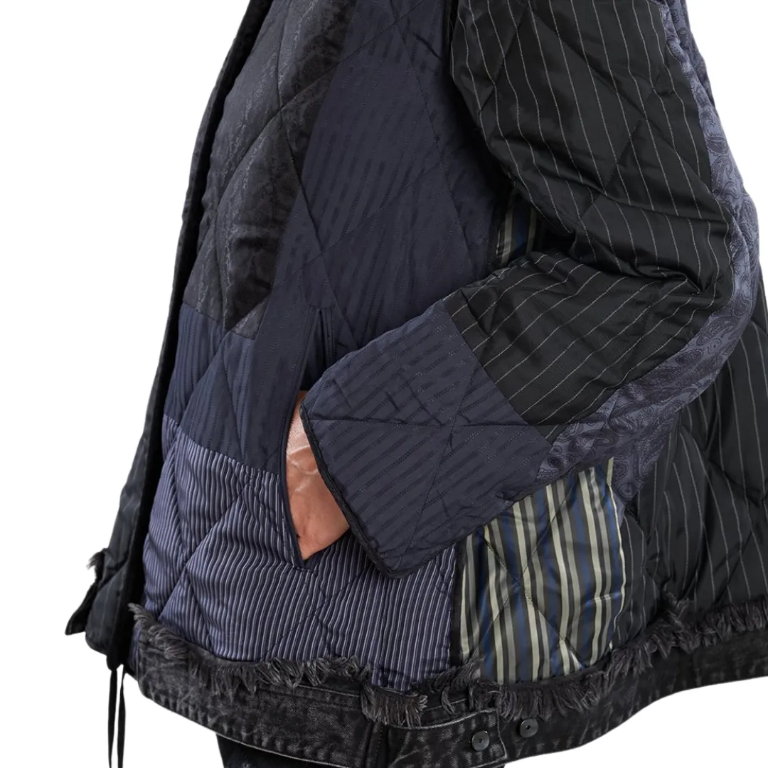 Mixed Media Down Bomber Jacket - Shadow