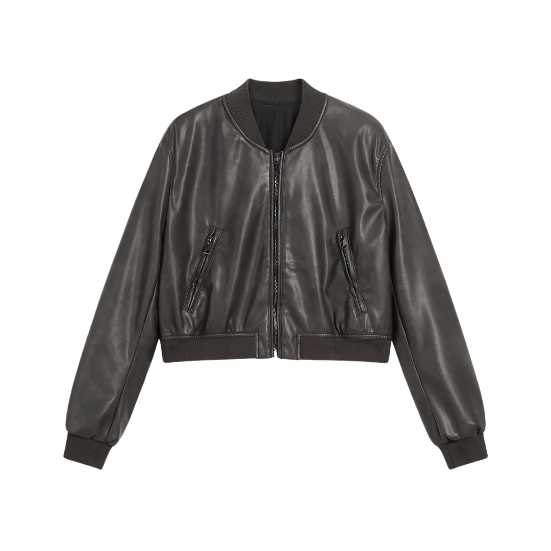 Moreno Leather Bomber Jacket - Stylish Faux Leather with Vintage Appeal