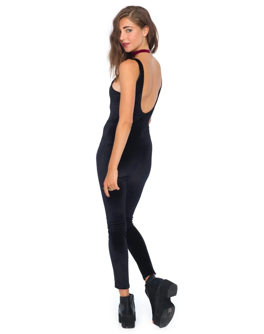 Motel Unitard in Black Velvet