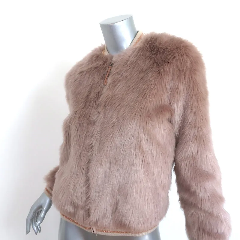 MOTHER The Letterman Faux Fur Bomber Jacket Blush Size Extra Small
