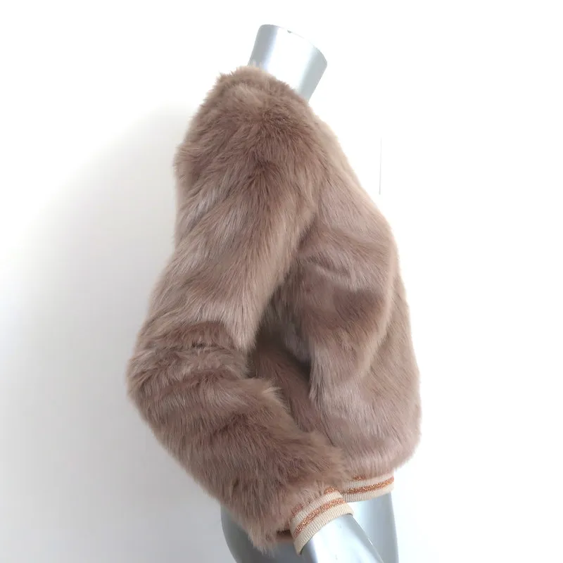 MOTHER The Letterman Faux Fur Bomber Jacket Blush Size Extra Small