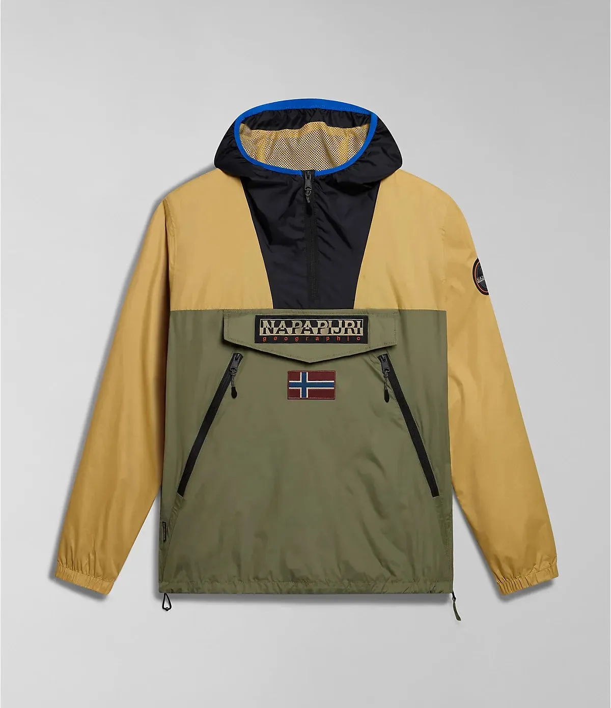 Napapijri Rainforest Ripstop Anorak Jacket In Green/Beige/Black