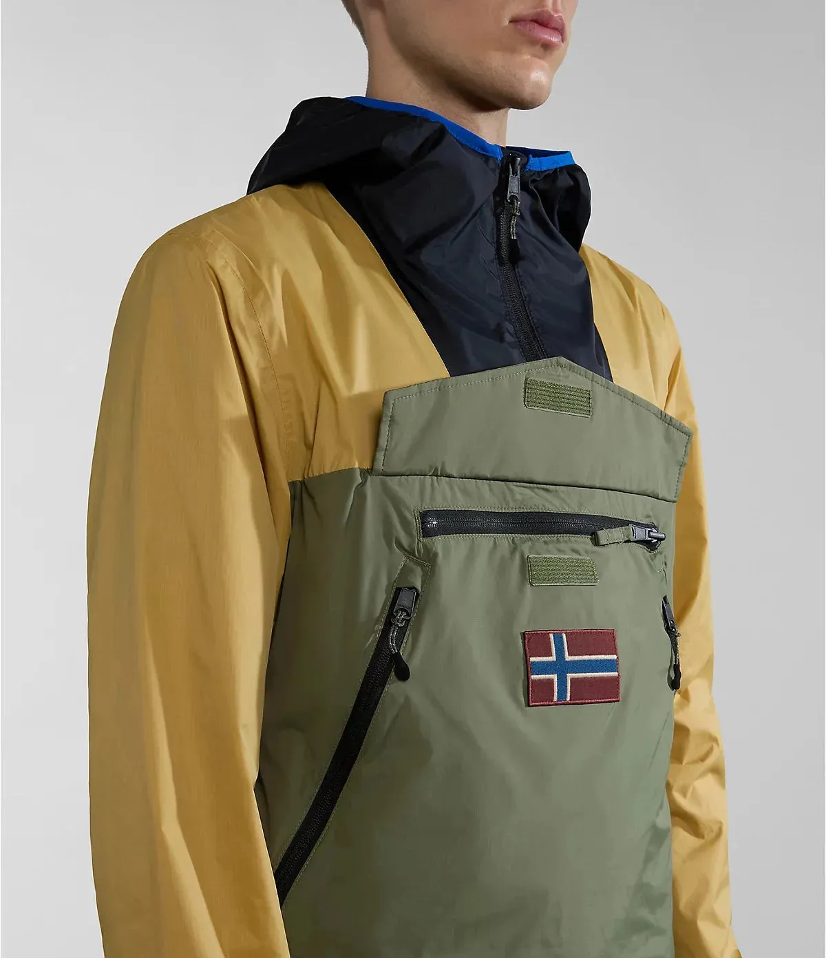 Napapijri Rainforest Ripstop Anorak Jacket In Green/Beige/Black