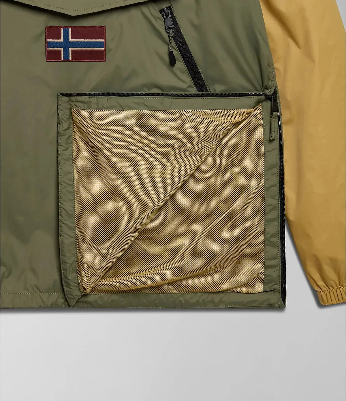 Napapijri Rainforest Ripstop Anorak Jacket In Green/Beige/Black