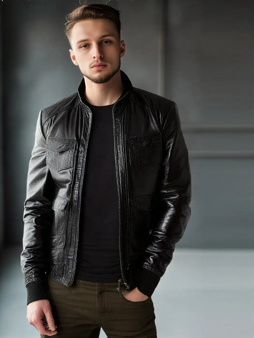 New Age Bomber Leather Jacket for Men