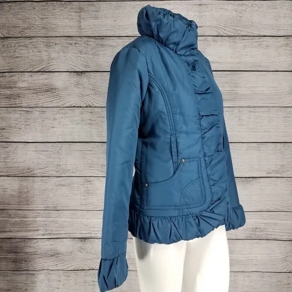 NEW Dollhouse S Ruffled Puffer Jacket High neck Snap front