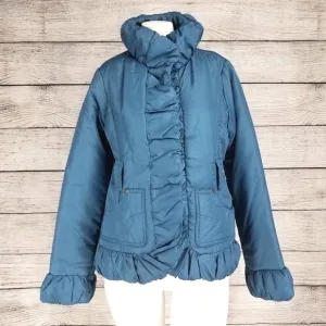 NEW Dollhouse S Ruffled Puffer Jacket High neck Snap front