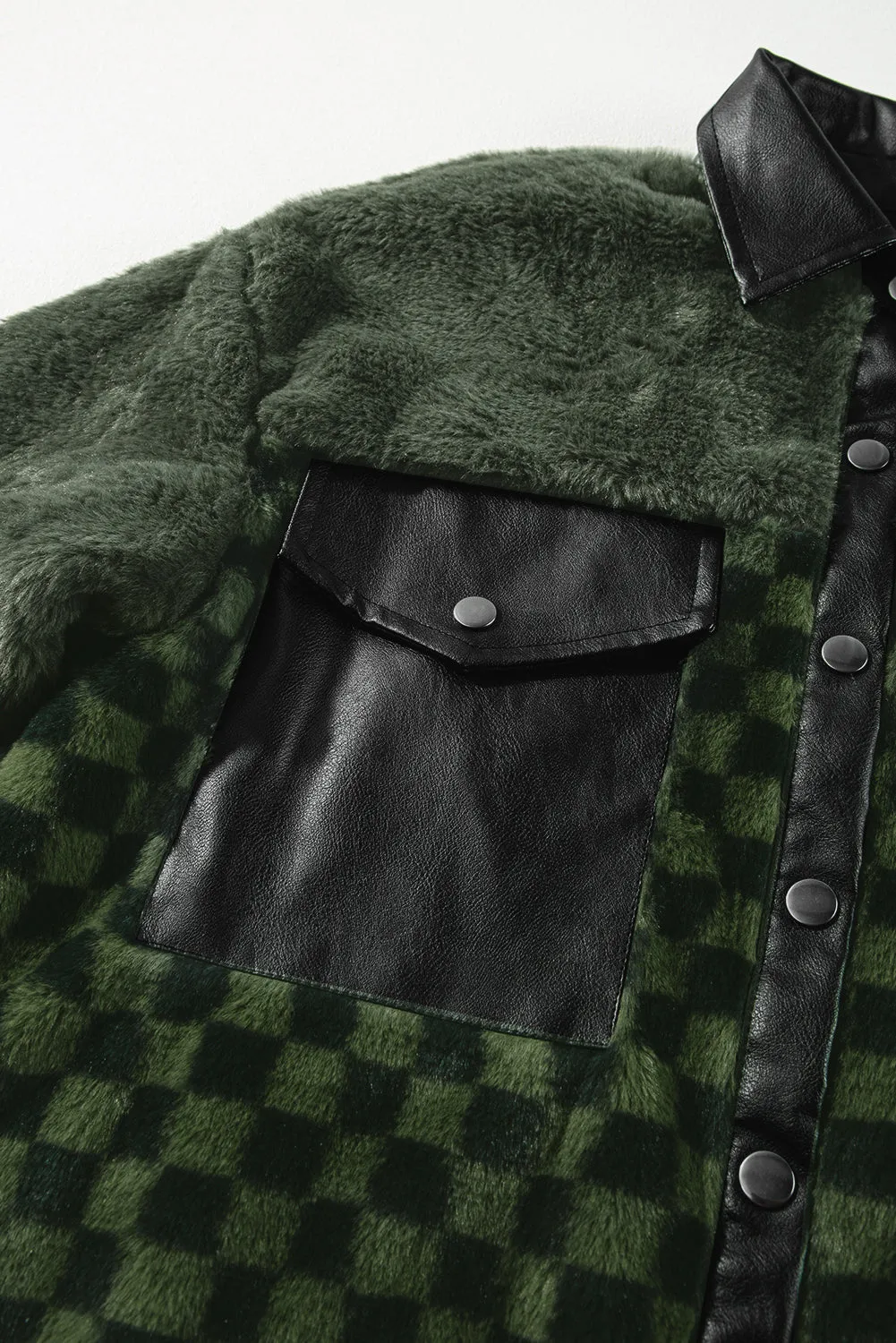 Nina Pocketed Checkered Collared Neck Snap Down Jacket