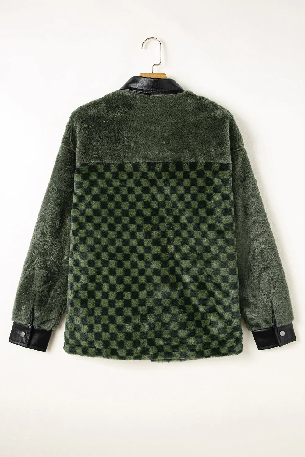 Nina Pocketed Checkered Collared Neck Snap Down Jacket