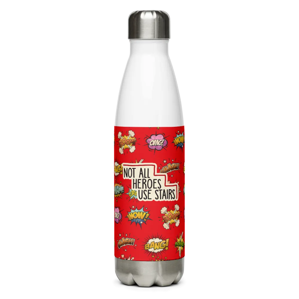 Not All Heroes Use Stairs (Stainless Steel Water Bottle) Comic Book Speech Bubbles Pattern