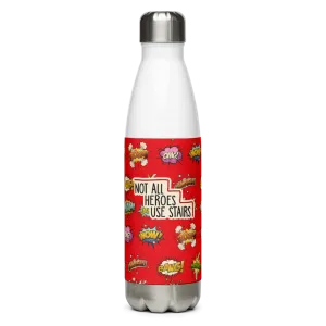Not All Heroes Use Stairs (Stainless Steel Water Bottle) Comic Book Speech Bubbles Pattern