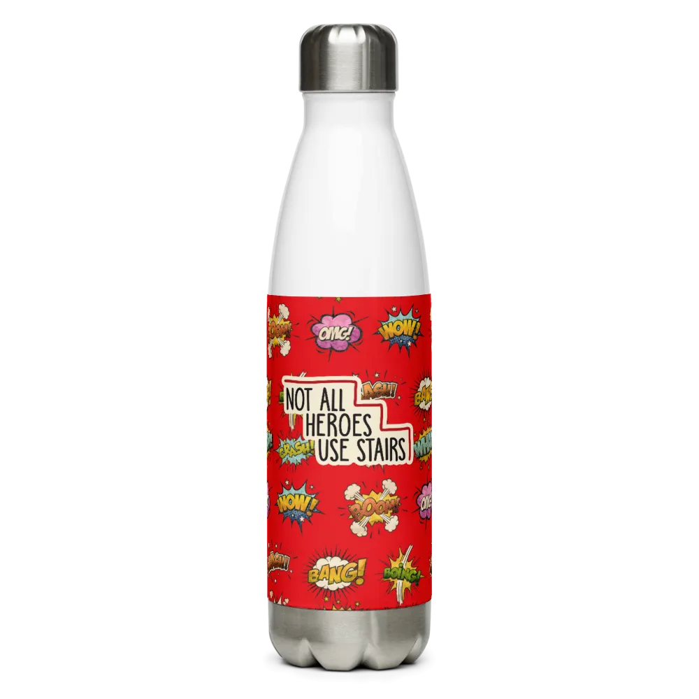 Not All Heroes Use Stairs (Stainless Steel Water Bottle) Comic Book Speech Bubbles Pattern