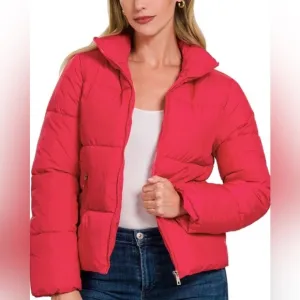 NWOT Zenana Red Zip Front Puffer Jacket Size Medium.