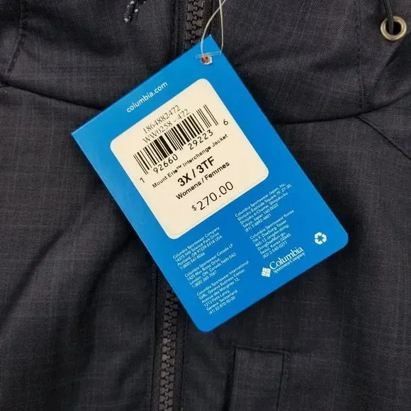 NWT! Columbia Womens Size 3X Dark Nocturnal Navy Mount Erie Interchange Jacket Sz 3X Retail $270 