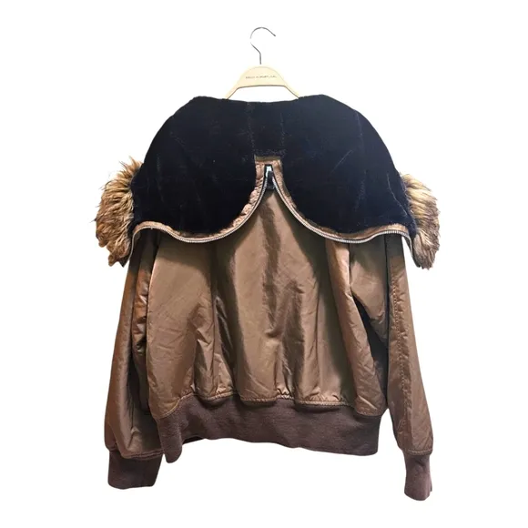 NWT GAP Bomber Flight Jacket Faux Fur Nylon Womens Size XL Brown