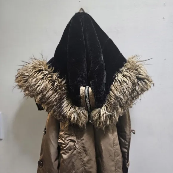 NWT GAP Bomber Flight Jacket Faux Fur Nylon Womens Size XL Brown