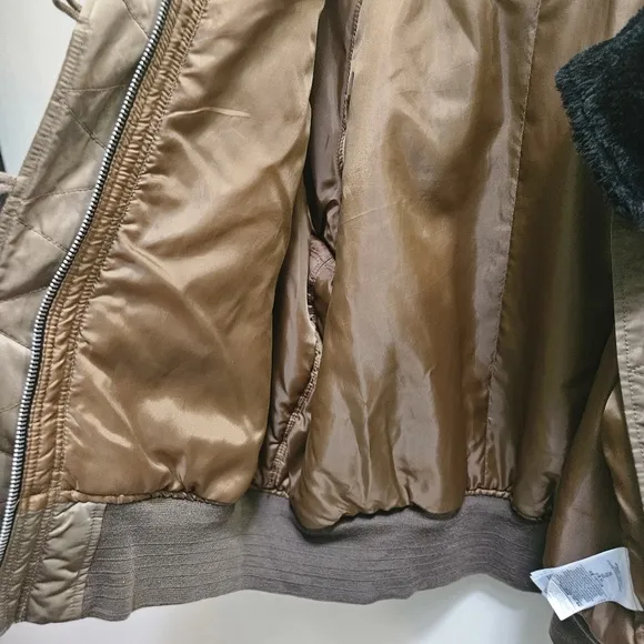 NWT GAP Bomber Flight Jacket Faux Fur Nylon Womens Size XL Brown