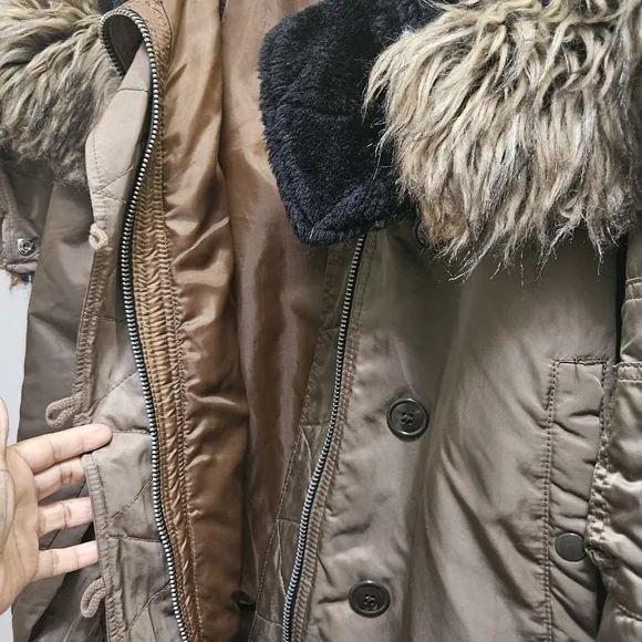 NWT GAP Bomber Flight Jacket Faux Fur Nylon Womens Size XL Brown