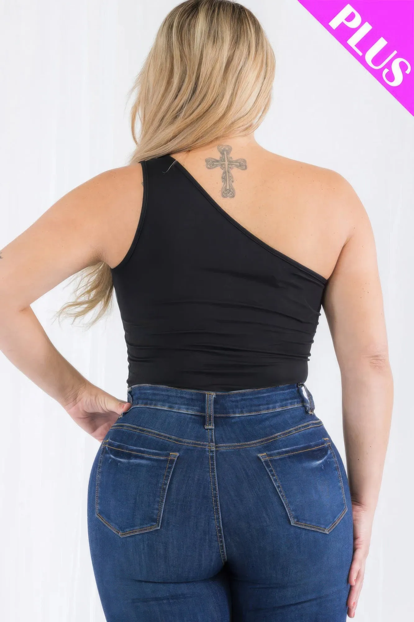 one shoulder solid casual bodysuit