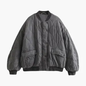 Oversized Quilted Bomber Jacket for Women