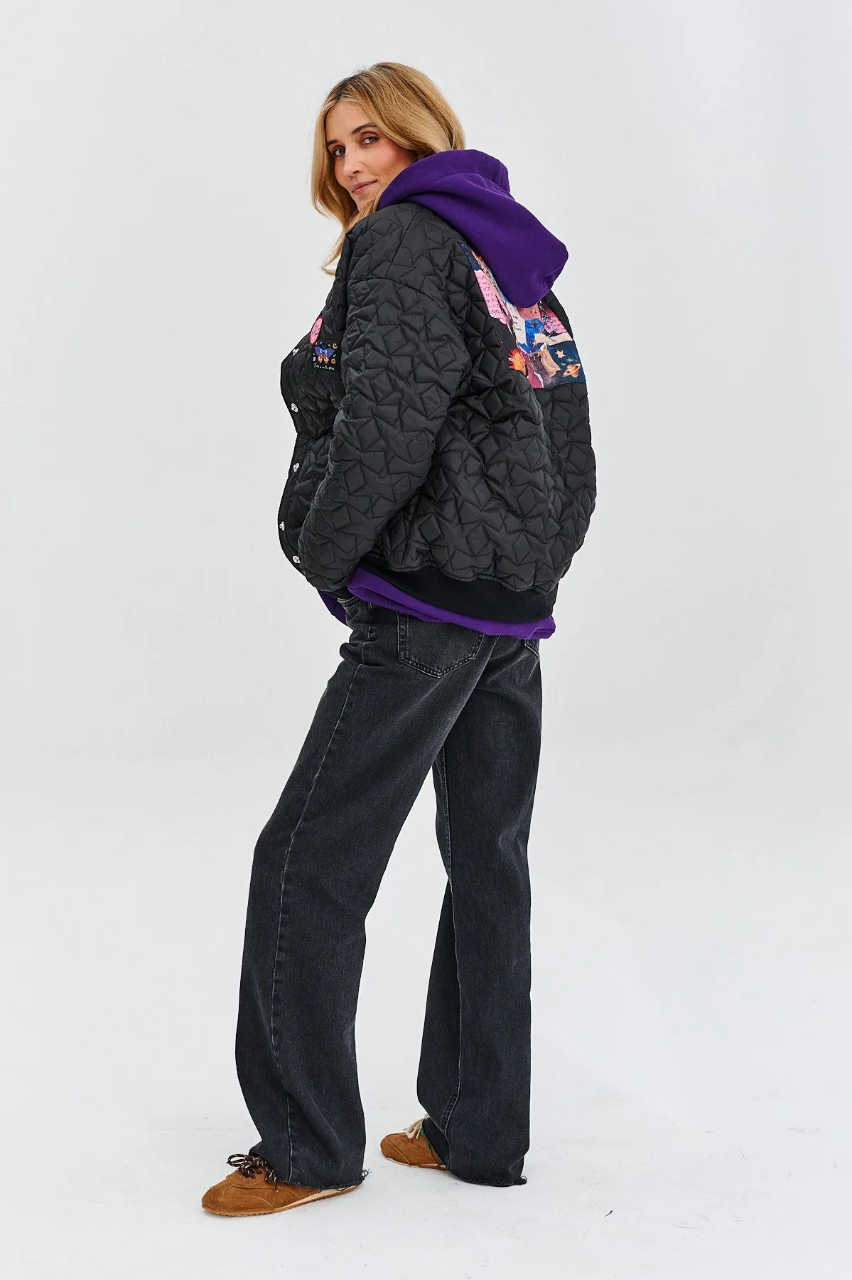 Own the Universe quilted bomber