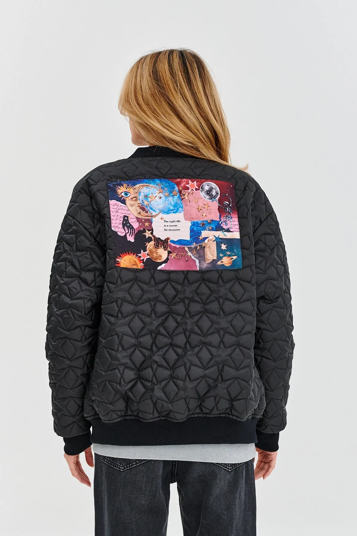 Own the Universe quilted bomber