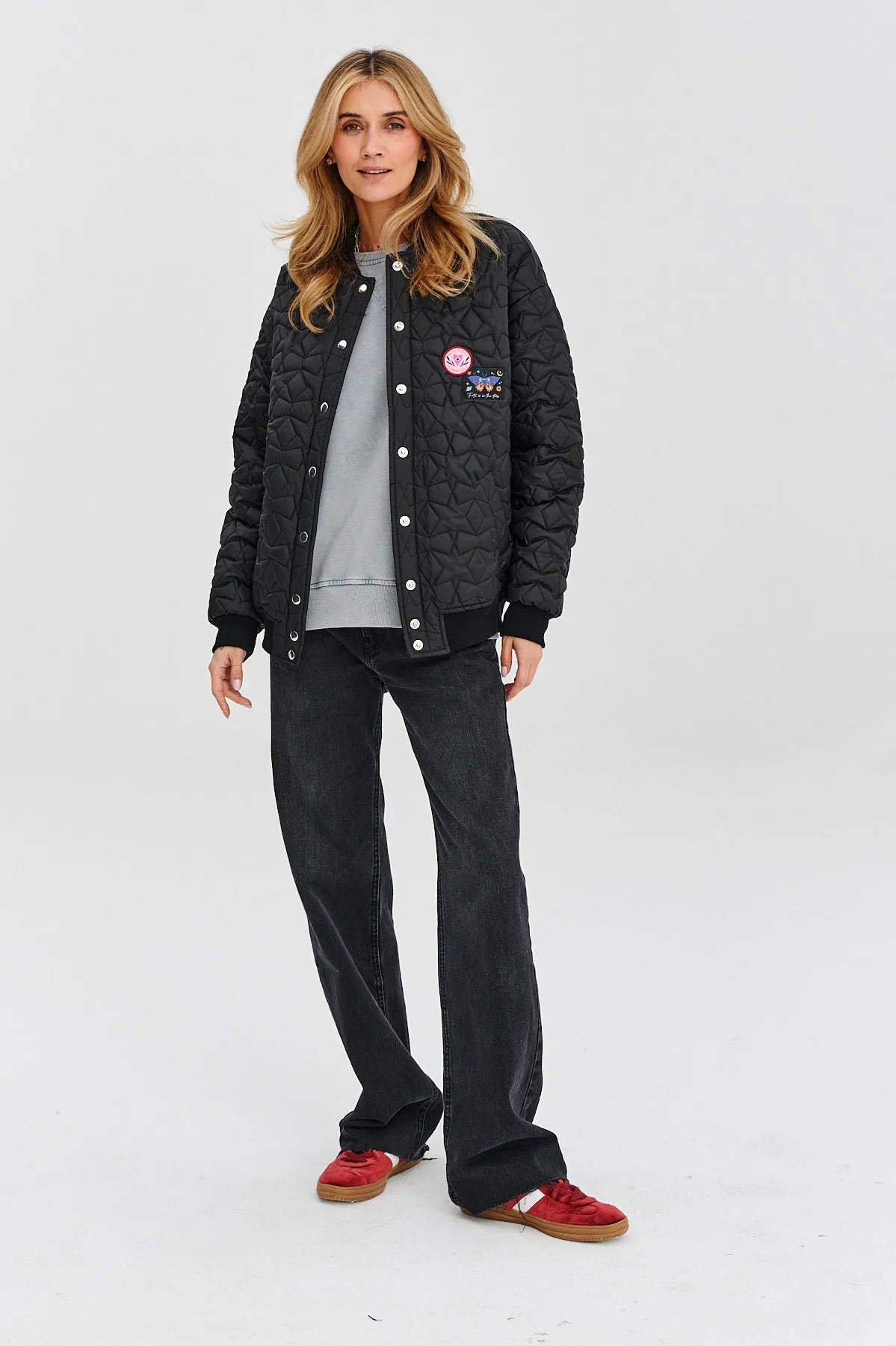 Own the Universe quilted bomber