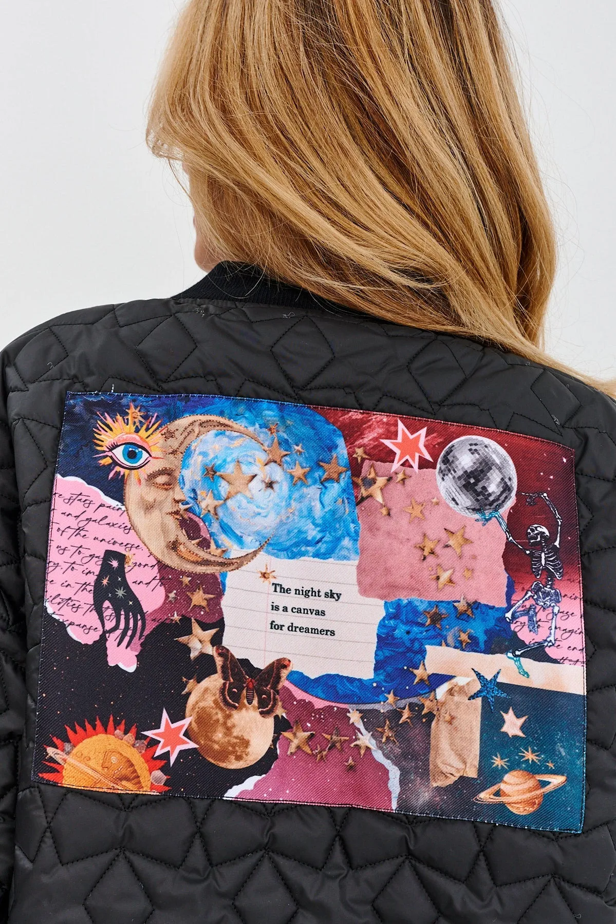 Own the Universe quilted bomber