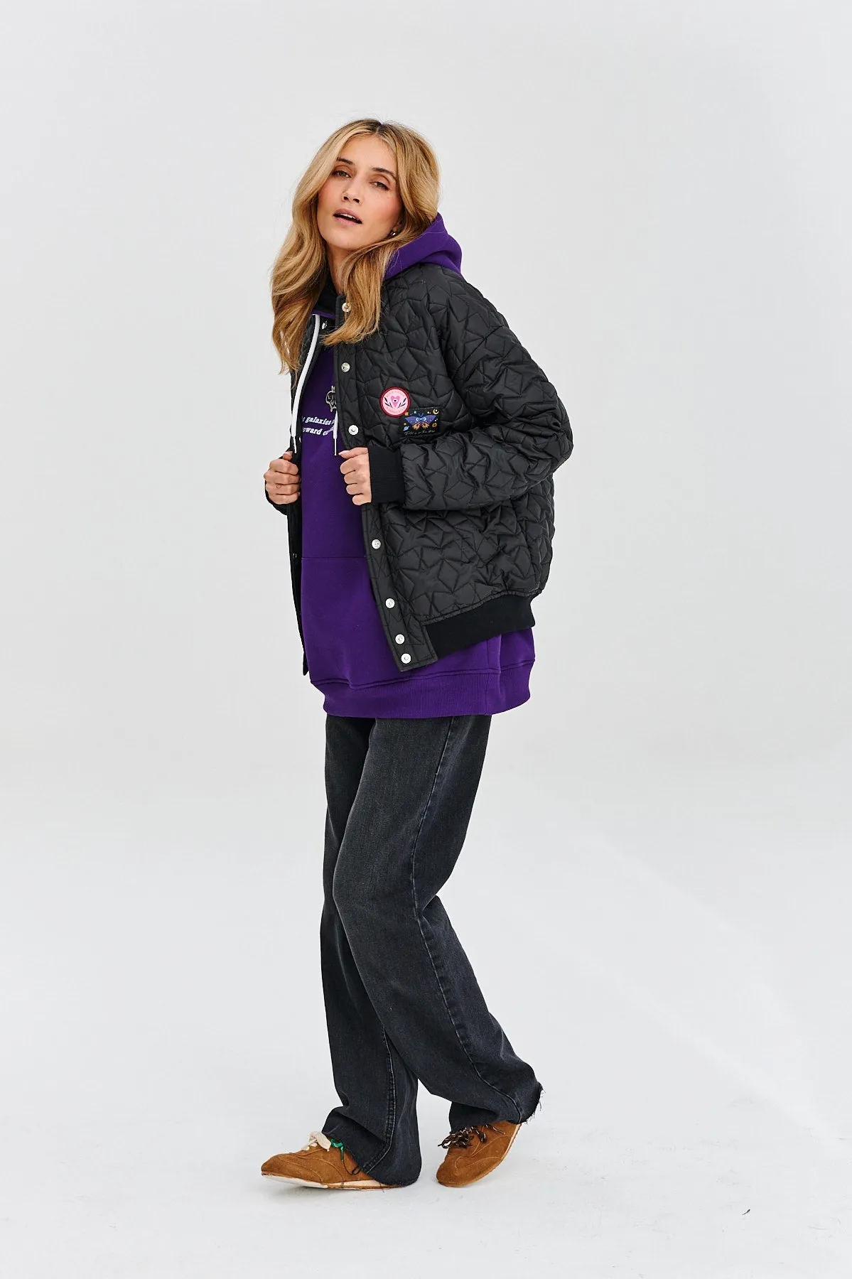 Own the Universe quilted bomber