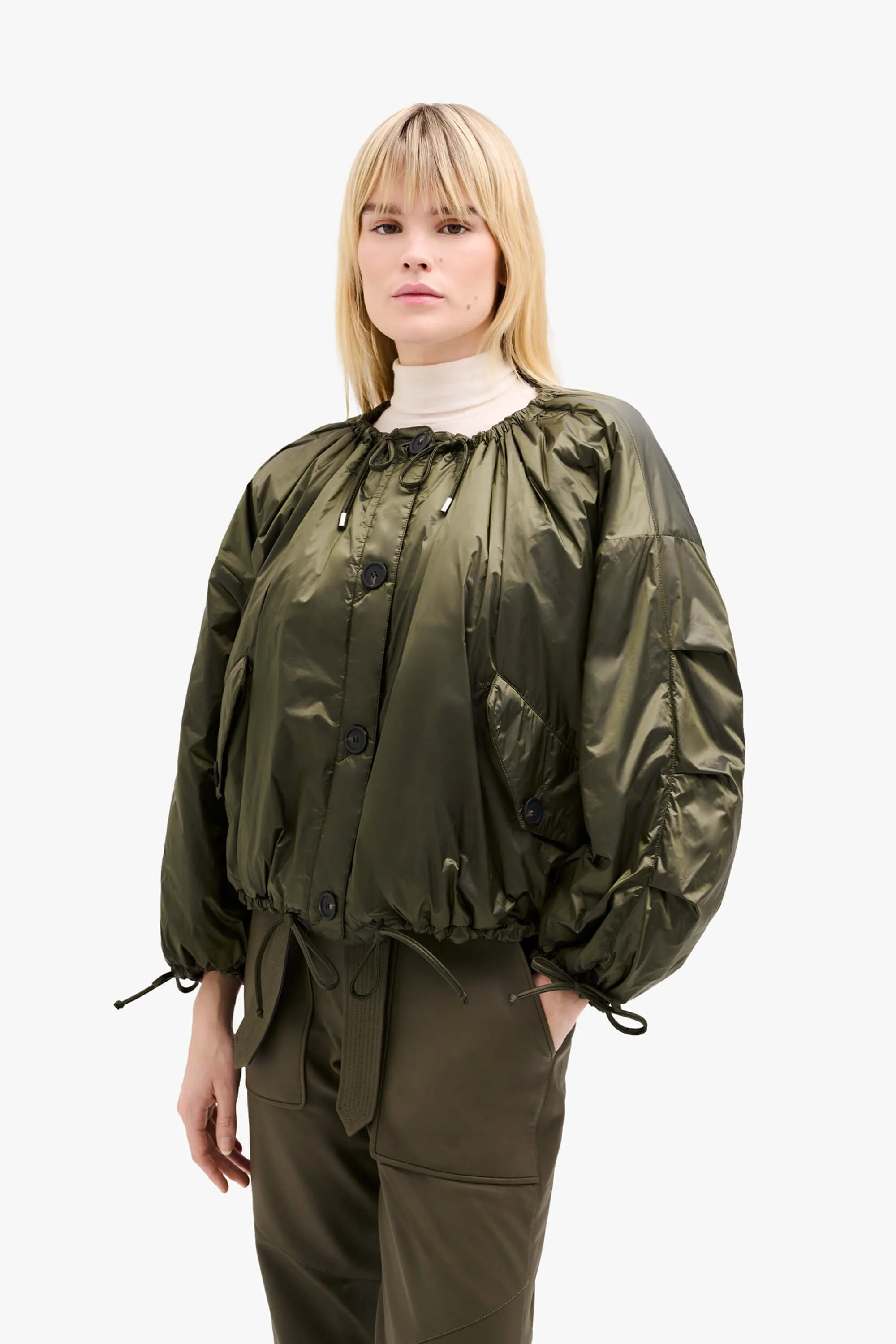 Parachute Quilt Bomber - Dark Olive / Amethyst