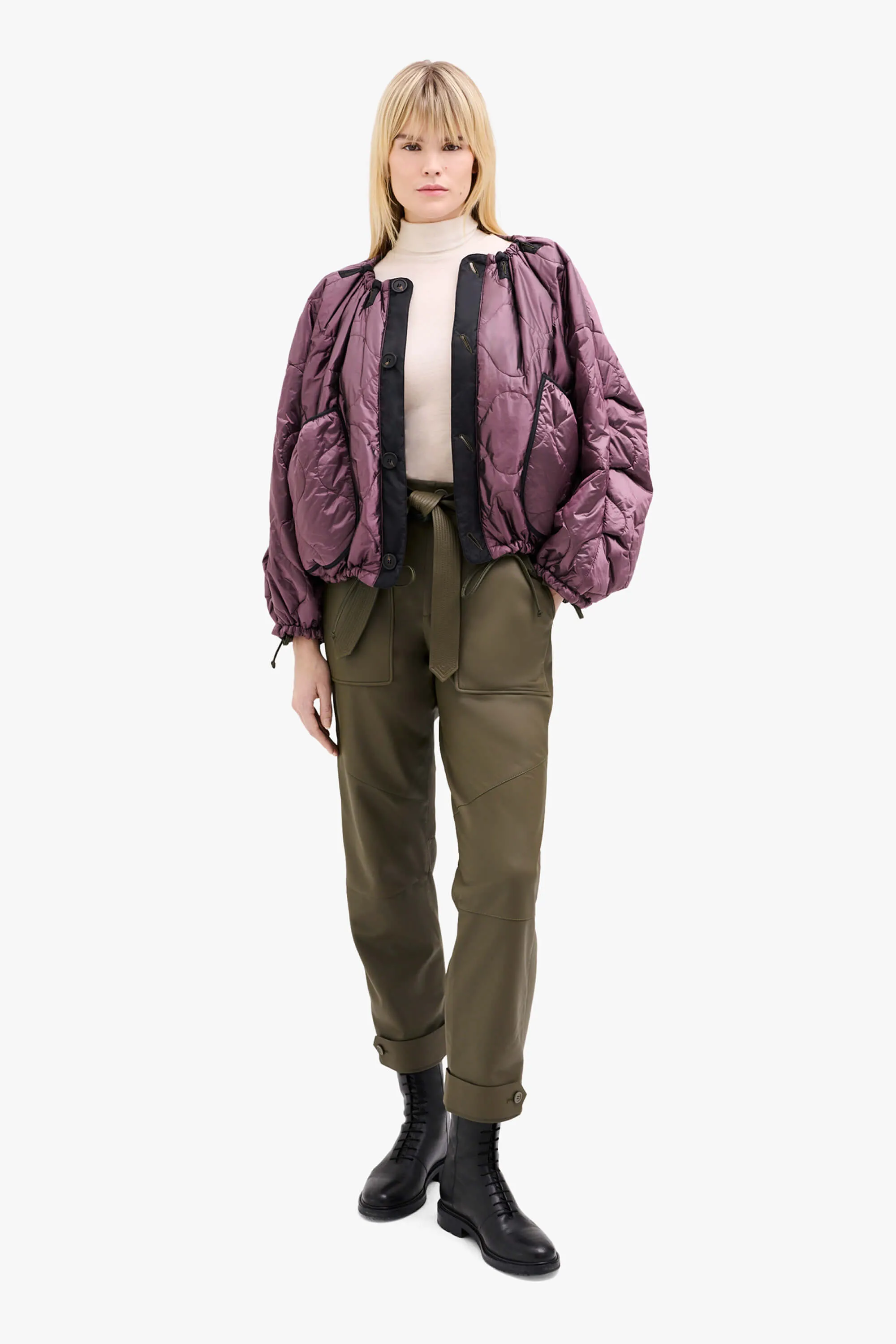 Parachute Quilt Bomber - Dark Olive / Amethyst