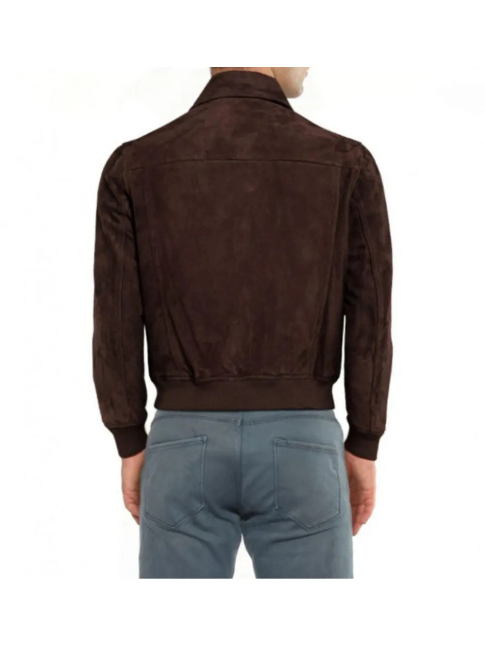 Patch Pocket Suede Brown Leather Bomber for Men