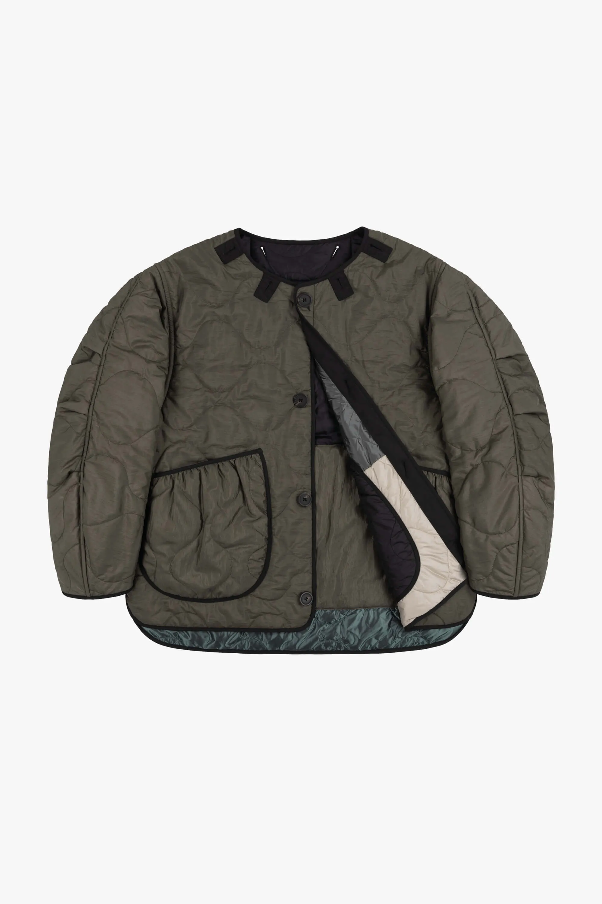 Patchwork Quilt Jacket - Anthracite & Mineral Green / Dark Olive