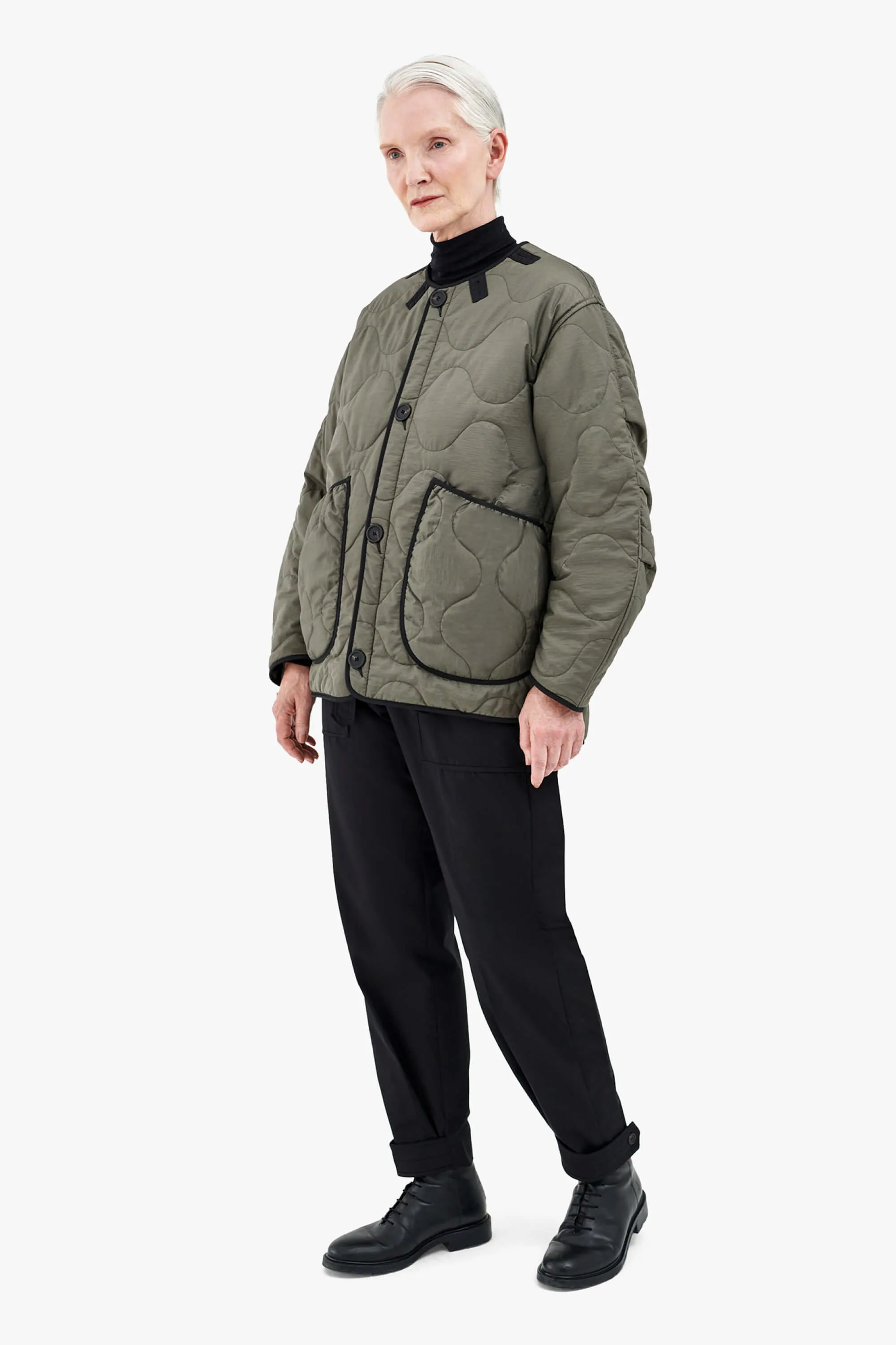 Patchwork Quilt Jacket - Anthracite & Mineral Green / Dark Olive