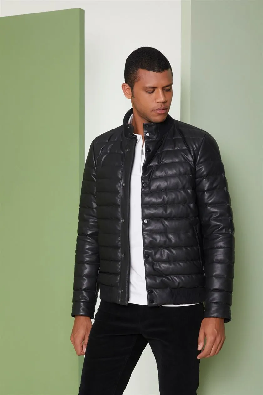 Perona   I   Mens-Outerwear-Down Fill Leather Jackets-Kian Pwa-Fv21-3041-Black   AS8227