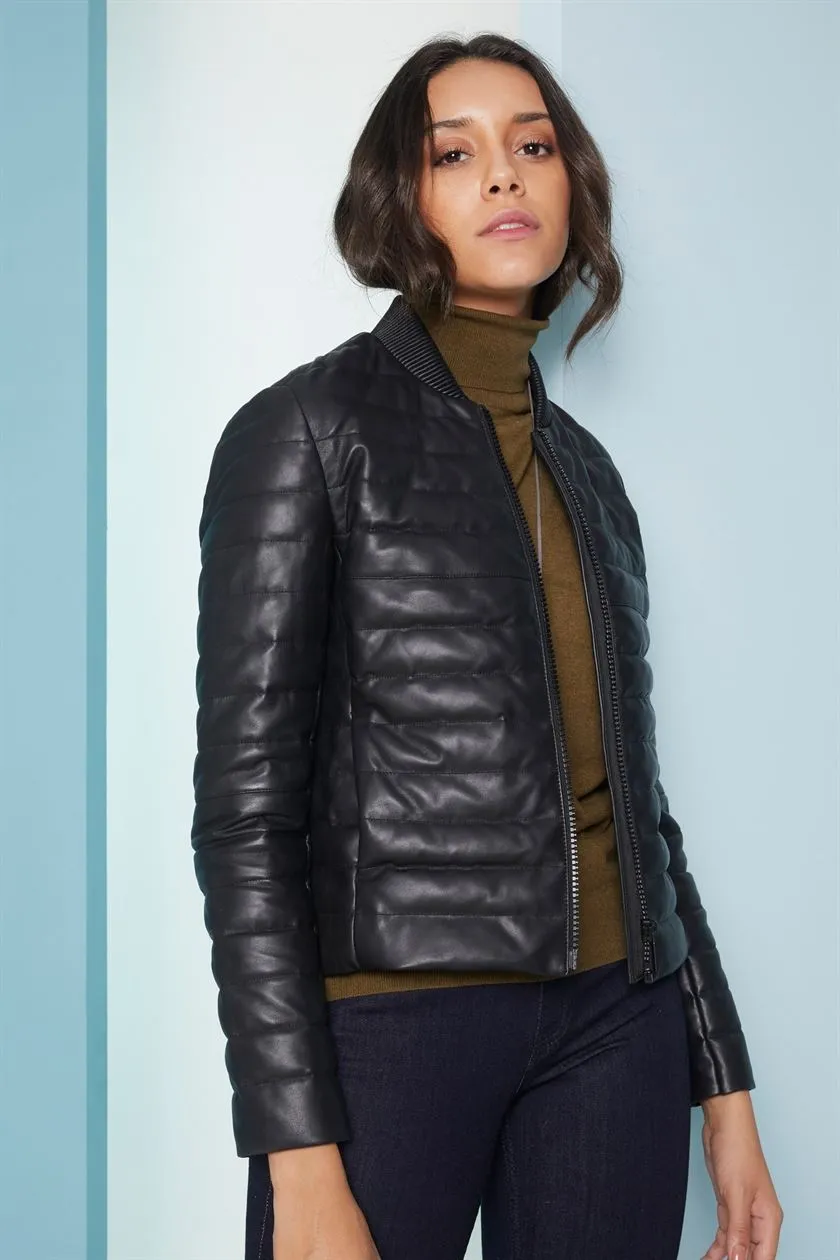 Perona   I   Womens-Outerwear-Down Fill Leather Jackets-Kaia Pwa-Fv21-3040-Black   AS8207
