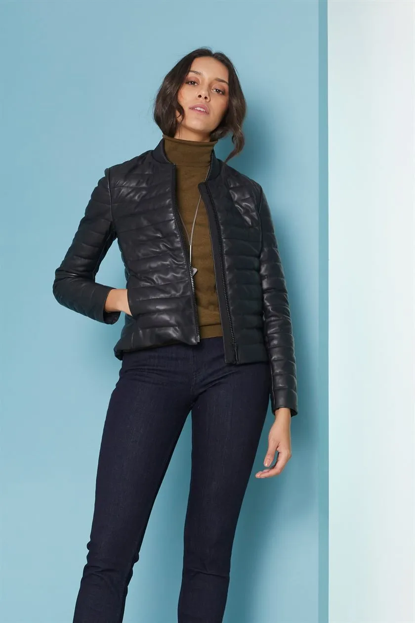 Perona   I   Womens-Outerwear-Down Fill Leather Jackets-Kaia Pwa-Fv21-3040-Black   AS8207