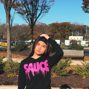 Pink Sauce | Black Jersey Long Sleeve Hoodie